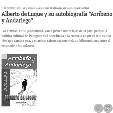 ALBERTO DE LUQUE Y SU AUTOBIOGRAFA ARRIBEO Y ANDARIEGO - Domingo, 05 de Octubre de 2003